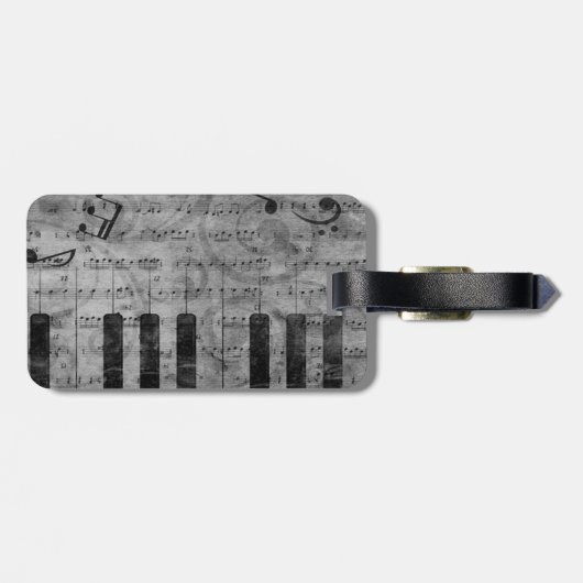 Koel-antiek-grijpeffect pianomuzieknoten bagagelabel (Achterkant horizontaal)