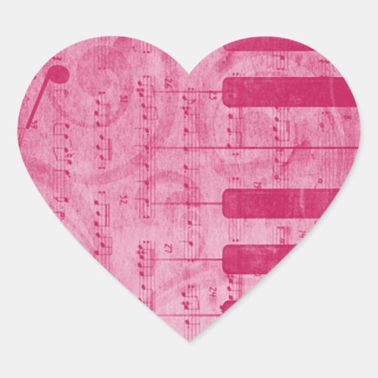 Koel-antiek-grijpeffect pianomuzieknoten hart sticker (Voorkant)
