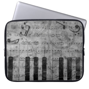 Koel-antiek-grijpeffect pianomuzieknoten laptop sleeve