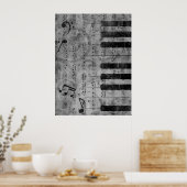 Koel-antiek-grijpeffect pianomuzieknoten poster (Keuken)