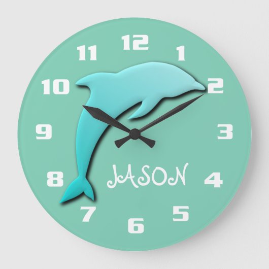 Koel Aqua Blauwe Dolfijn Monogram Grote Klok (Voorkant)
