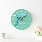 Koel Aqua Blauwe Dolfijn Monogram Grote Klok (Huis)