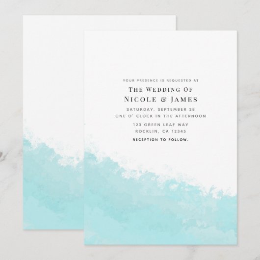 Koel aqua blauwe golf spat splash strand bruiloft kaart (Voorkant / Achterkant)