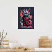 Koel Aquarel Grijs Ninja Kat Krijger Poster (Keuken)