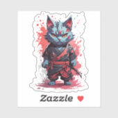 Koel Aquarel Grijs Ninja Kat Krijger Sticker (Vel)