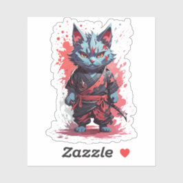 Koel Aquarel Grijs Ninja Kat Krijger Sticker