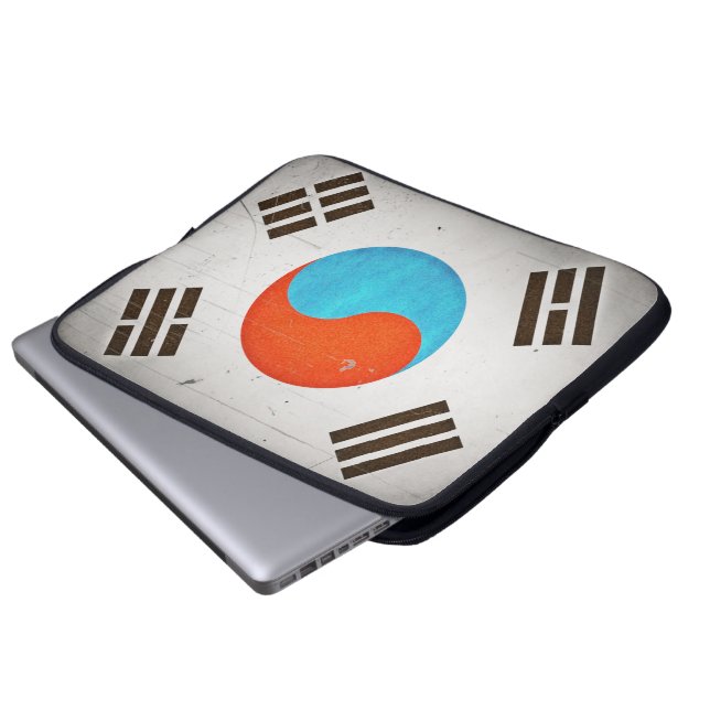 Koel Artistieke  Grungy Zuid-Korea Vlag Laptop Sleeve (Voorkant onderkant)