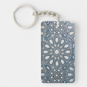 Koel Azuur & Witte Mediterrane Tegel Sleutelhanger