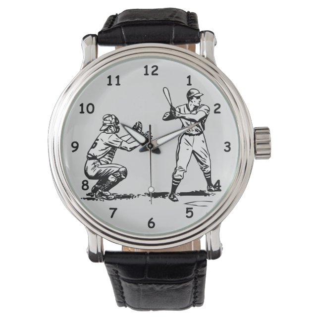 Koel Baseball Batter en Catcher Batch Schets Horloge (Voorkant)