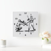 Koel Baseball Batter en Catcher Batch Schets Vierkante Klok (Huis)