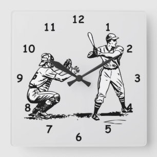 Koel Baseball Batter en Catcher Batch Schets Vierkante Klok