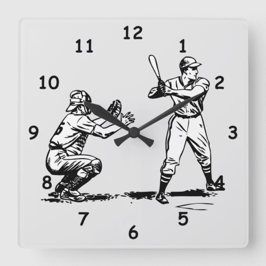Koel Baseball Batter en Catcher Batch Schets Vierkante Klok (Voorkant)