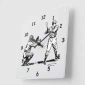 Koel Baseball Batter en Catcher Batch Schets Vierkante Klok (Hoek)
