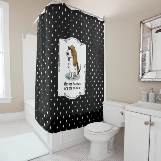 Koel Basset-hond en zonnebril (driekleur 1) Douchegordijn (In situ)