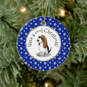 Koel Basset-hond en zonnebril (driekleur 1) Keramisch Ornament