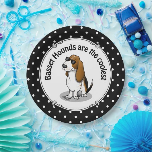 Koel Basset-hond en zonnebril (driekleur 1) Papieren Bordje (Feest)