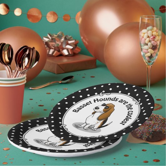 Koel Basset-hond en zonnebril (driekleur 1) Papieren Bordje (Multi)
