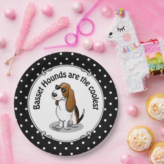 Koel Basset-hond en zonnebril (driekleur 1) Papieren Bordje (Feest)