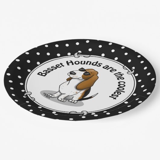 Koel Basset-hond en zonnebril (driekleur 1) Papieren Bordje (Gekanteld)