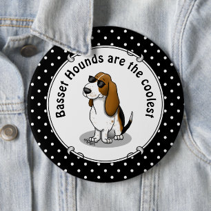 Koel Basset-hond en zonnebril (driekleur 1) Ronde Button 6,0 Cm