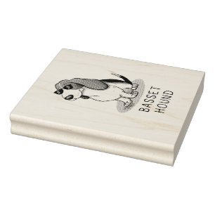 Koel Basset-hond en zonnebril (driekleur 1) Rubberstempel