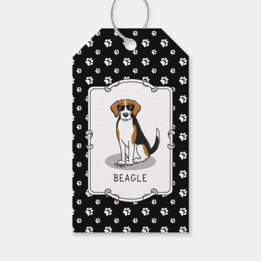 Koel beagle met zonnebril (driekleur 3) Grappig Cadeaulabel (Voorkant)