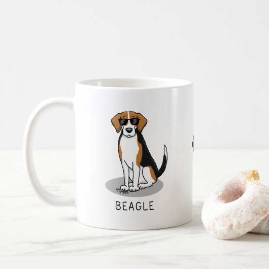 Koel beagle met zonnebril (driekleur 3) Grappig Koffiemok (Met donut)