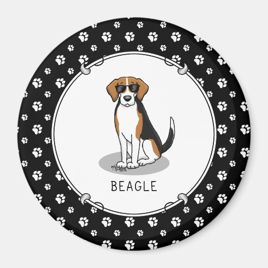 Koel beagle met zonnebril (driekleur 3) Grappig Magneet (Voorkant)