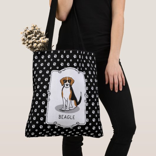 Koel beagle met zonnebril (driekleur 3) Grappig Tote Bag (Dichtbij)
