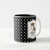 Koel beagle met zonnebril (driekleur 3) Grappig Tweekleurige Koffiemok (Voorkant rechts)