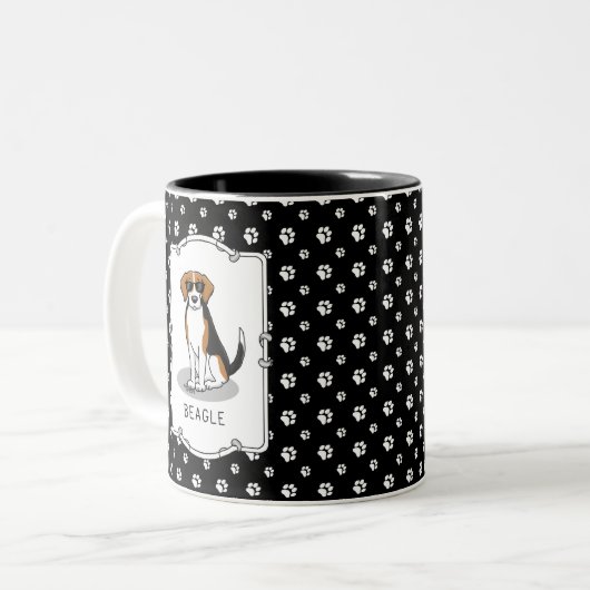 Koel beagle met zonnebril (driekleur 3) Grappig Tweekleurige Koffiemok (Voorkant links)