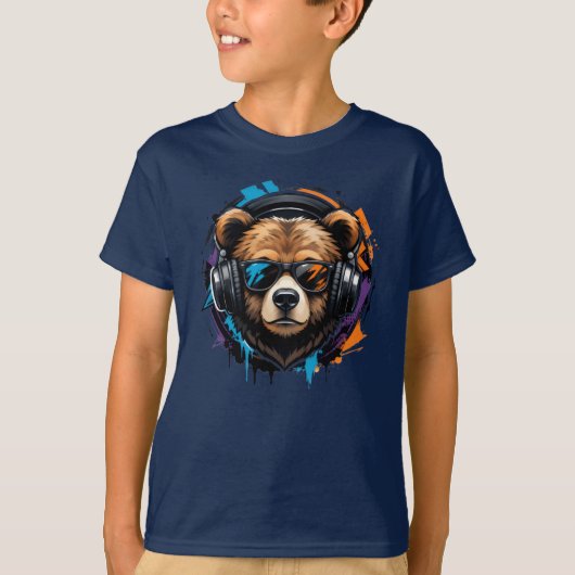 Koel Beer Hoofdtelefoons Kinderen T-Shirt (Voorkant)