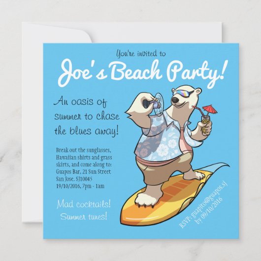 Koel Beer met drijvende staart met cocktail-Cartoo Kaart (Voorkant)