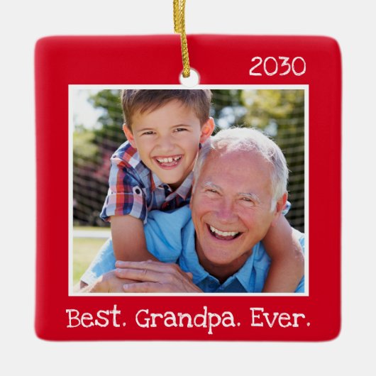 Koel Beste opa ooit Foto gepersonaliseerd rood Keramisch Ornament (Voorkant)