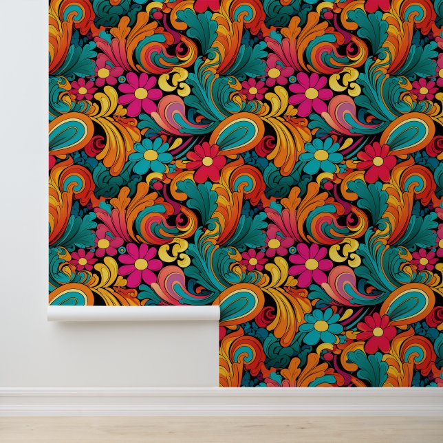 Koel betegeld retro patroon behang (Applicatie)