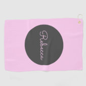 Koel bewerkbare roze retro-modern script ontwerp golfhanddoek (Horizontaal)