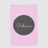 Koel bewerkbare roze retro-modern script ontwerp golfhanddoek (Voorkant)