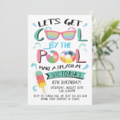 Koel bij de Pool Birthday Party Invitation Kaart (Staand voorkant)