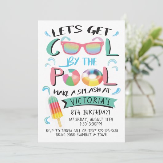 Koel bij de Pool Birthday Party Invitation Kaart (Staand voorkant)