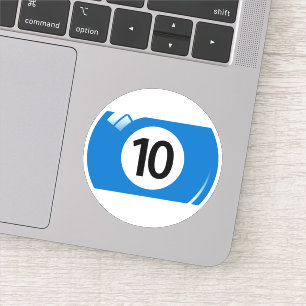 Koel/billiardbal nummer tien (10) blauw wit sticker