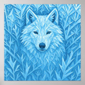 Koel Blau Geometrische Wolf Low Poly Abstracte Muu Poster (Voorkant)