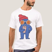 Koel Blau Monster Karakter met Muts T-shirt (Voorkant)