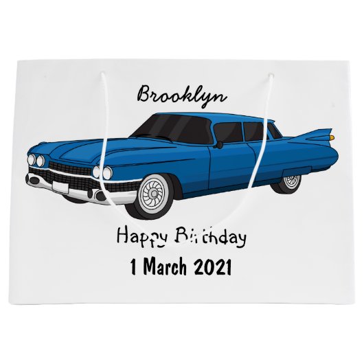 Koel blauw 1959 klassieke auto groot cadeauzakje (Voorkant)