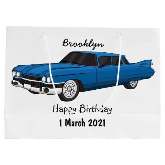 Koel blauw 1959 klassieke auto groot cadeauzakje (Achterkant)