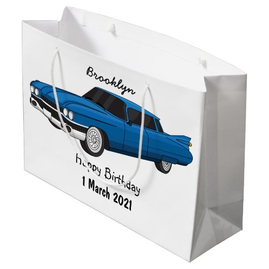 Koel blauw 1959 klassieke auto groot cadeauzakje (Achterkant Gekanteld)