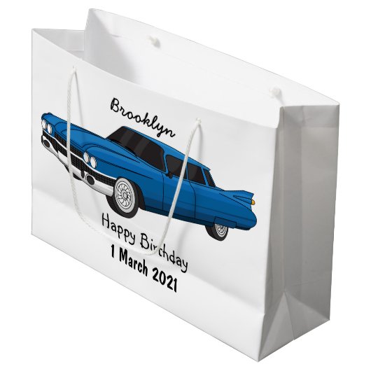Koel blauw 1959 klassieke auto groot cadeauzakje (Voorkant Gekanteld)