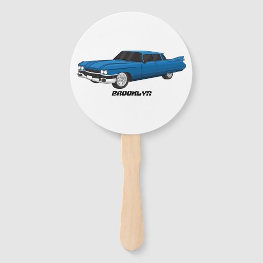 Koel blauw 1959 klassieke auto handwaaier (Voorkant)