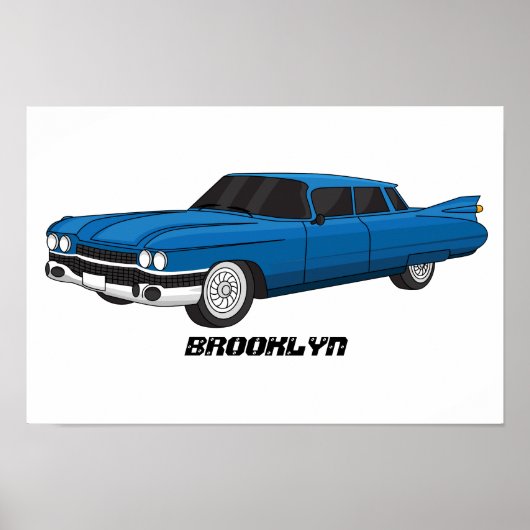 Koel blauw 1959 klassieke auto poster (Voorkant)