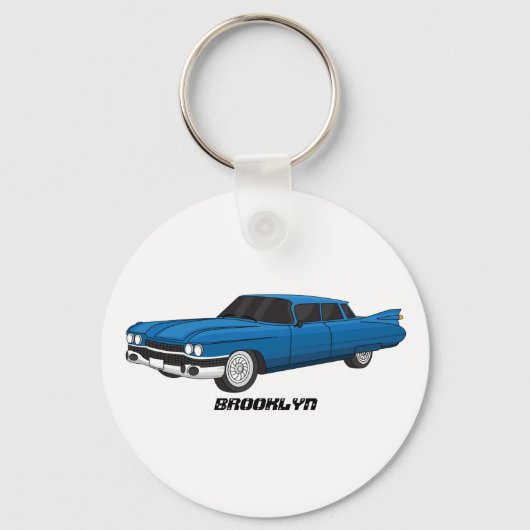Koel blauw 1959 klassieke auto sleutelhanger (Voorkant)