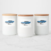 Koel blauw 1959 klassieke auto voedselcontainer etiket (Flessen)
